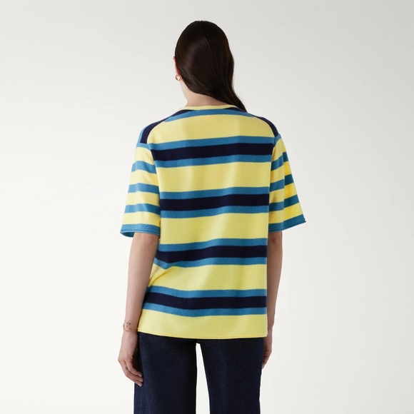 NWT Guest in Residence Cashmere Classic Tee in Daisy/Navy/Teal size Medium - Picture 4 of 6